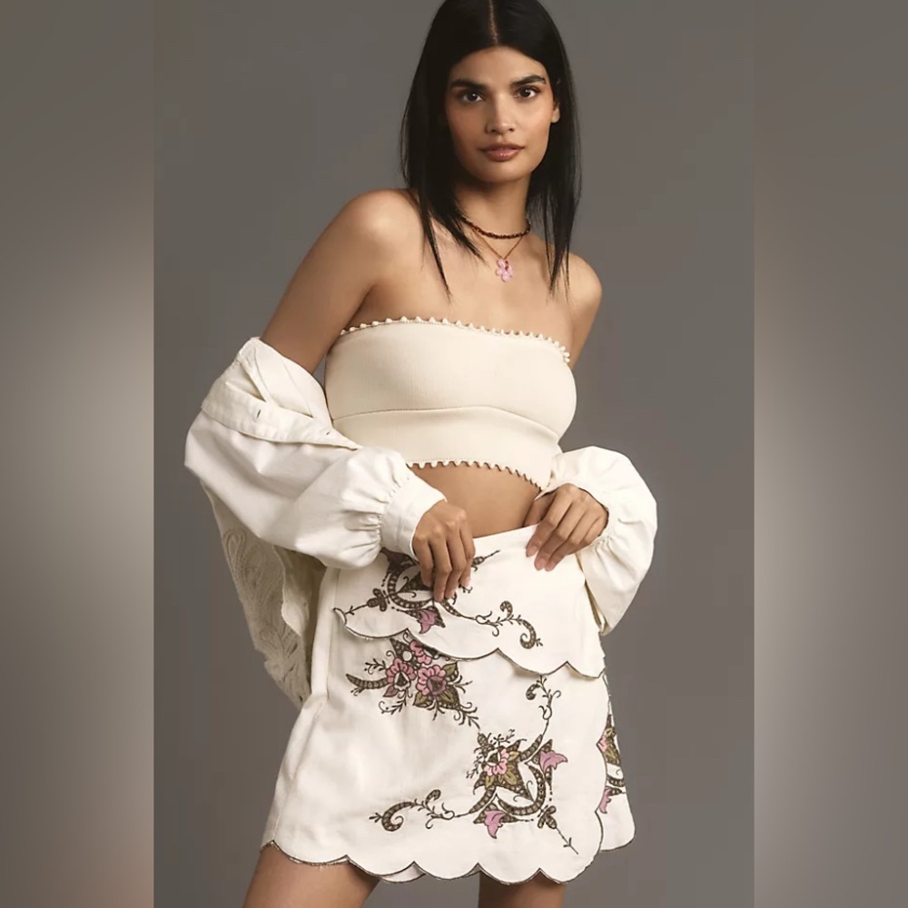 Anthropologie Mini Wrap Skirt with Embroidery  NWT